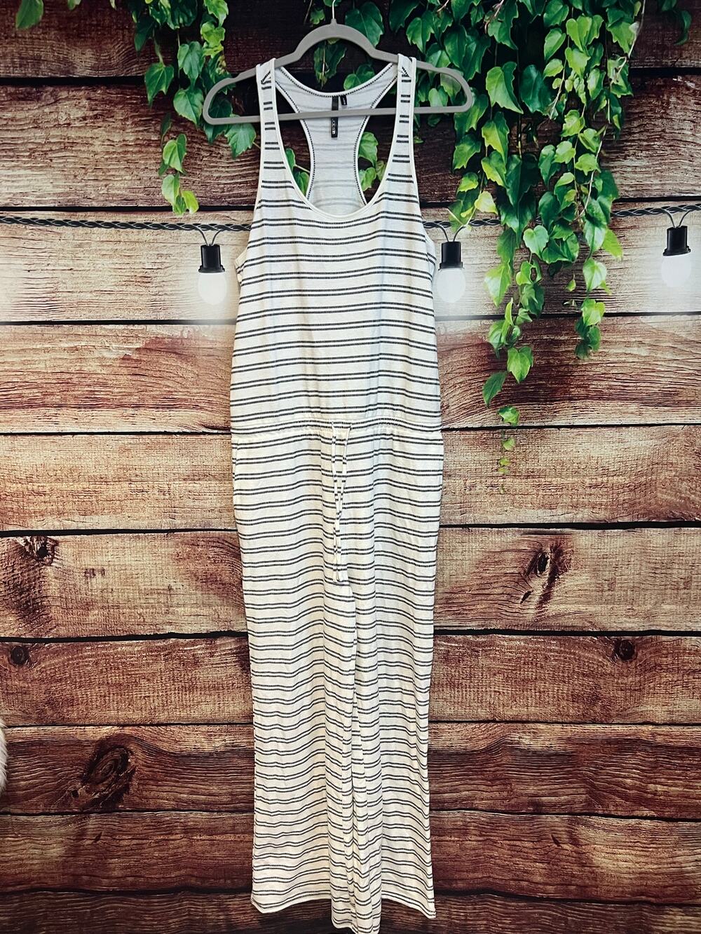 Joe's Jumpsuit Romper Large Wide Leg Sleeveless White Black Striped Cotton Blend
